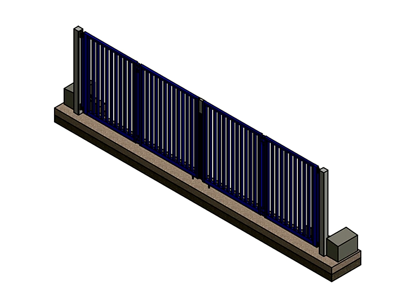 Technical illustration of the LPS 1175 Platinum Bi-Parting Bi-Folding Gate, designed for high-security vehicle access with SR1, SR2 and SR3 ratings.