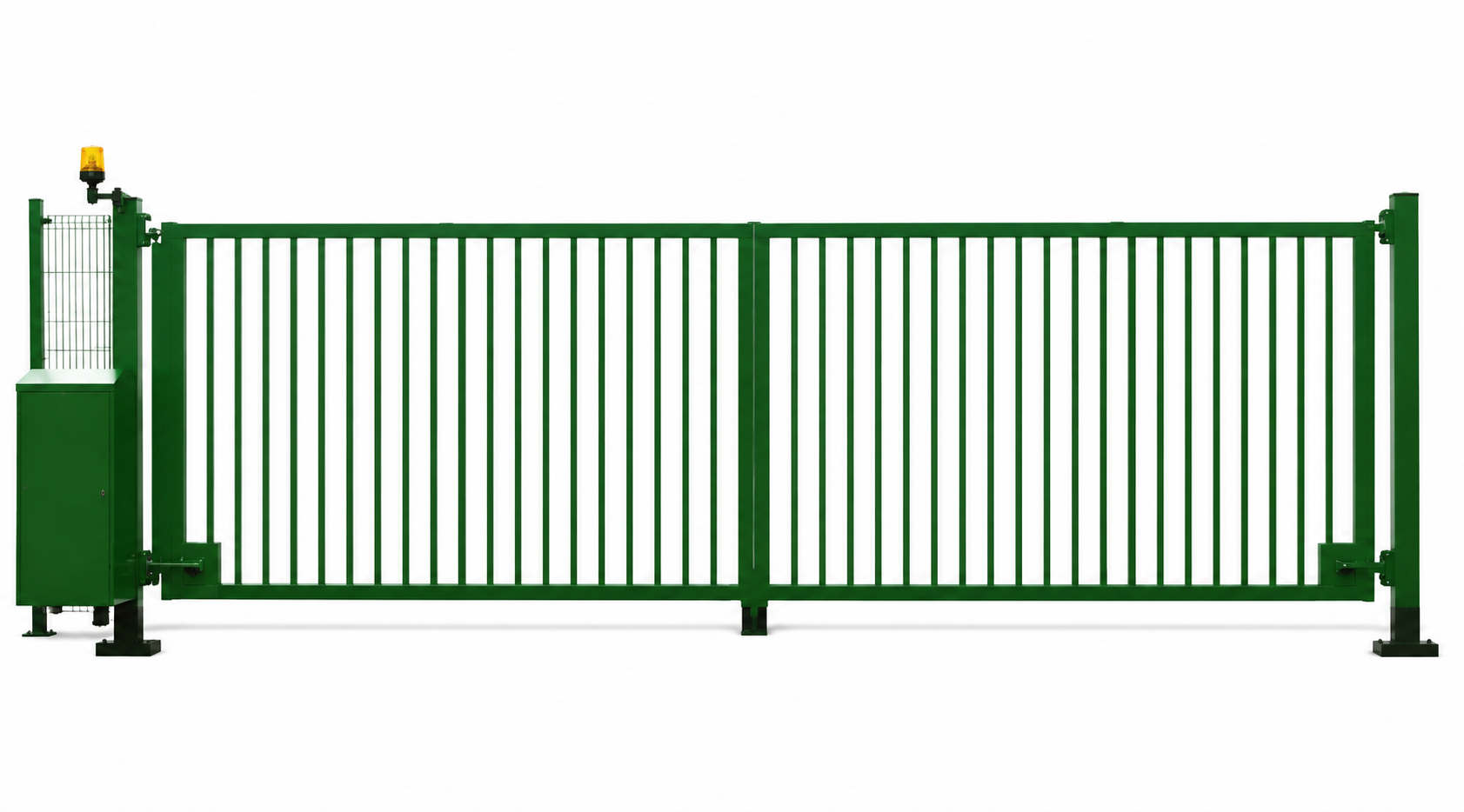 Green LPS 1175 Platinum Double Hinged Gate with automated actuator system, designed for high-security vehicle access control.