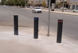 PAS 68 static Terra Mars HVM bollards installed at Riyad Bus Stop, provided by a trusted HVM bollard supplier, static bollards UAE.