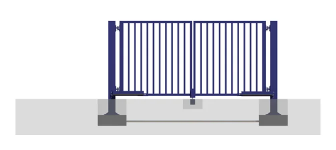 Hinged swing security gate with double-leaf design for controlled vehicle access in UAE