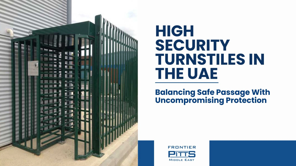 High security turnstile installed at a UAE facility perimeter fence by Frontier Pitts Middle East