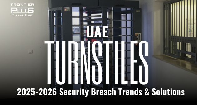 UAE Turnstiles installation in modern Middle East office building entrance featuring Frontier Pitts security access control systems for 2025-2026 physical security breach prevention and professional turnstile solutions in Dubai