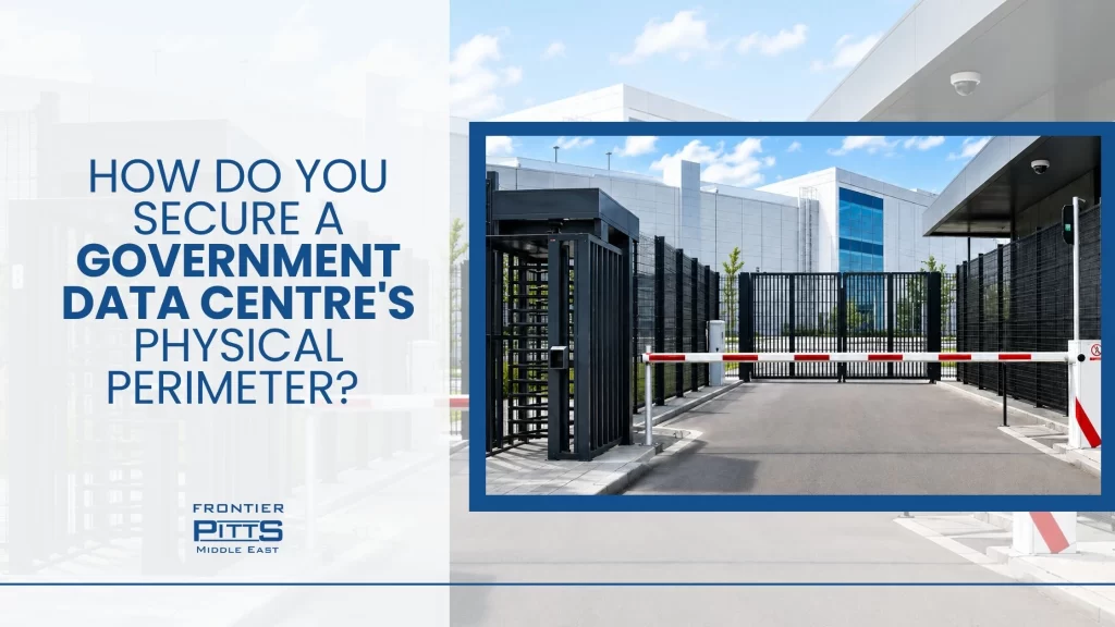 Government data centre perimeter with full-height turnstile, security gate, and automatic barrier for layered access control in the UAE.